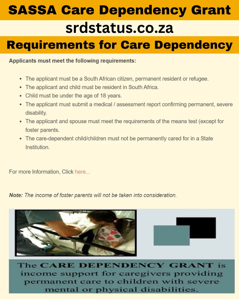 SASSA Care Dependency Grant Status April 1 SASSA Care Dependency Grant Infographics Requirements for Applicants to Receive Grant Money